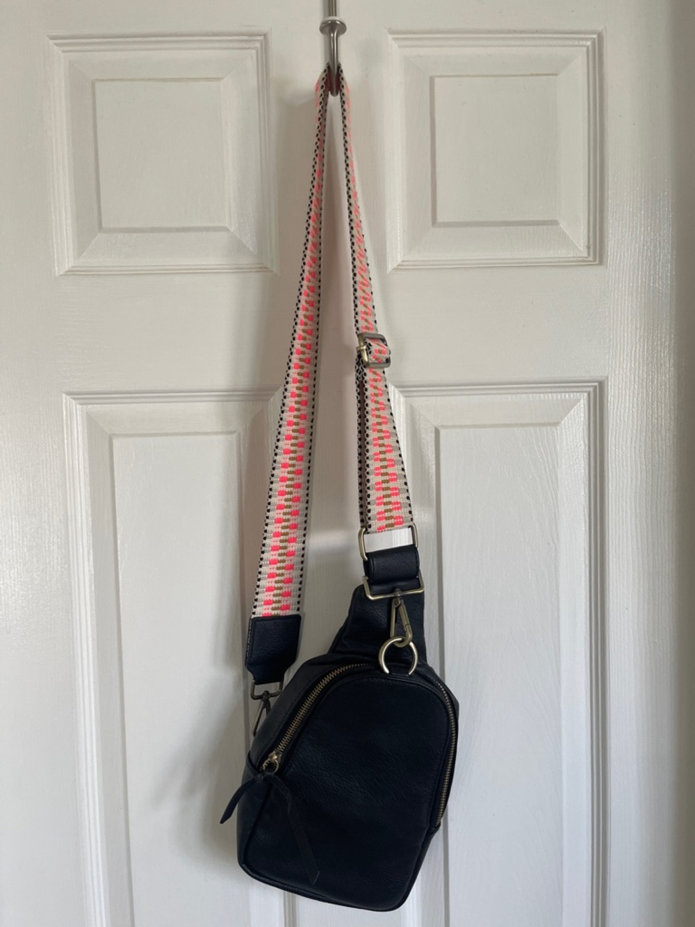 Anthropologie Black Crossbody with Pink-Cream Woven Strap